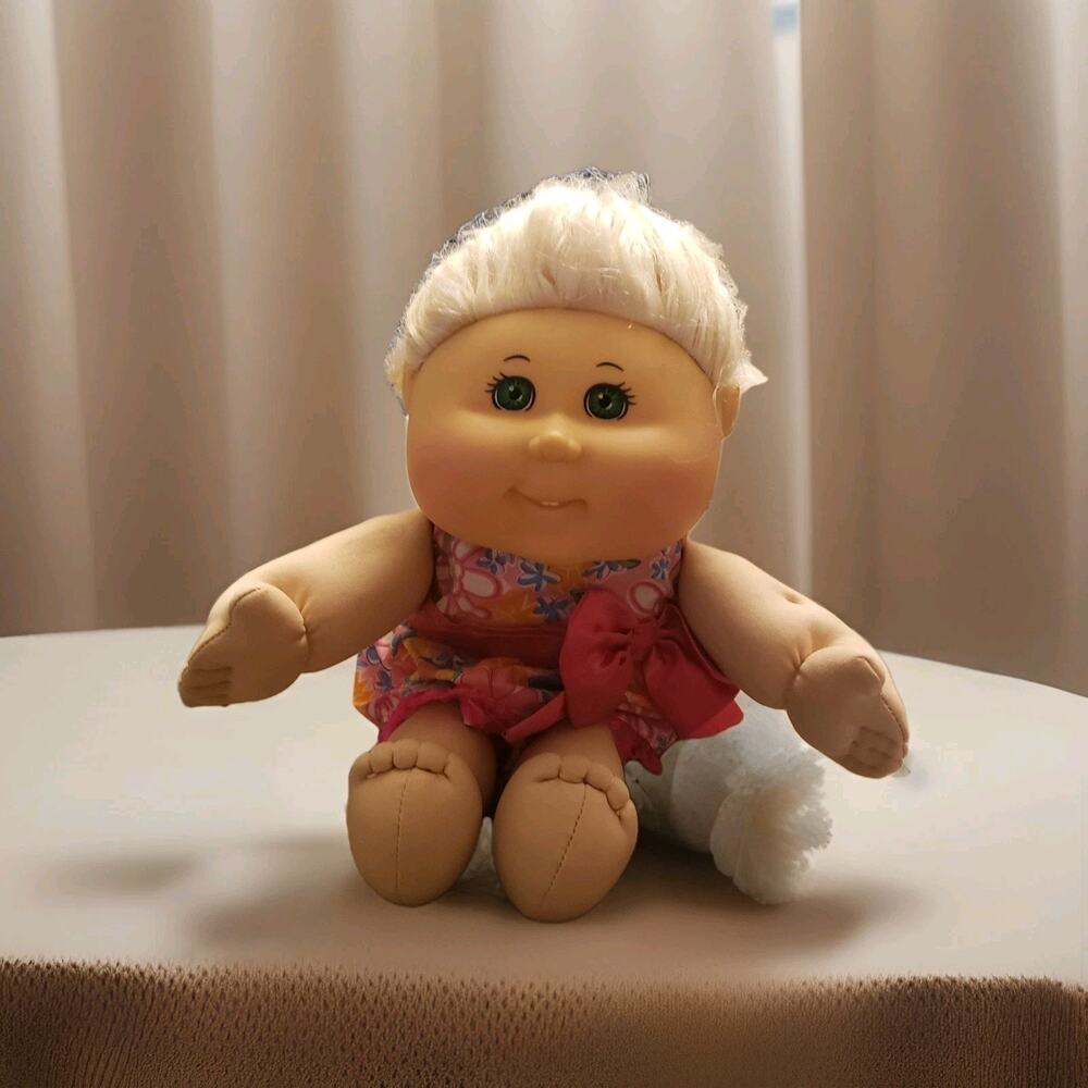Cabbage Patch Doll PA-22KB Blonde Hair Green Eyes Soft Body Floral Dress Teeth